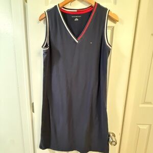 Tommy Hilfiger Blue V-Neck Dress with Red and White